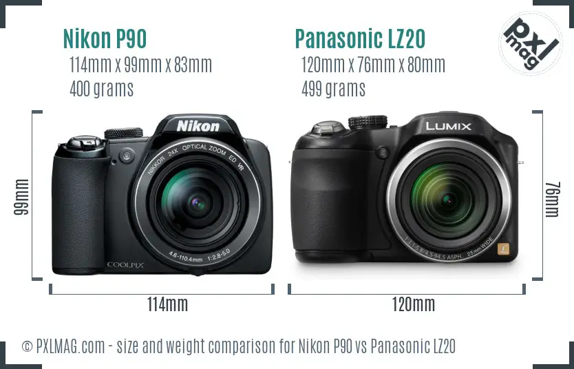 Nikon P90 vs Panasonic LZ20 size comparison