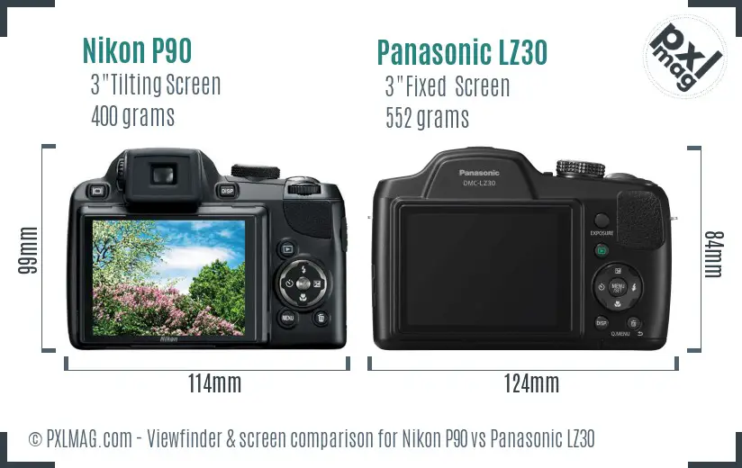 Nikon P90 vs Panasonic LZ30 Screen and Viewfinder comparison