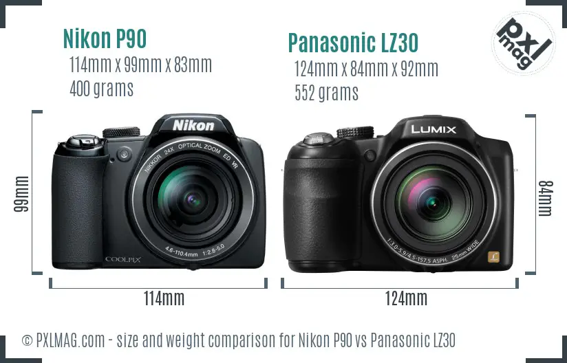 Nikon P90 vs Panasonic LZ30 size comparison