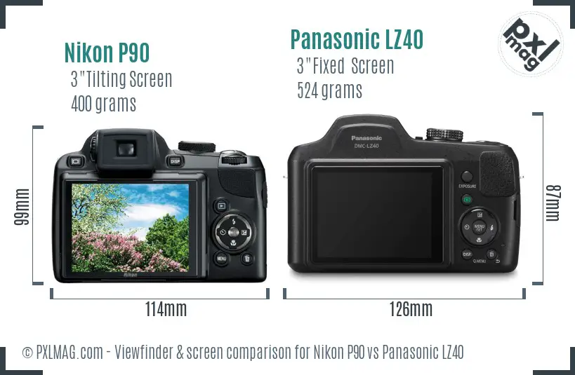 Nikon P90 vs Panasonic LZ40 Screen and Viewfinder comparison Nikon P90 vs Panasonic LZ40 Screen and Viewfinder comparison