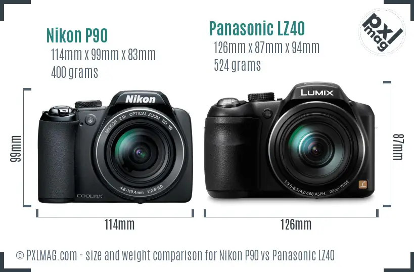 Nikon P90 vs Panasonic LZ40 size comparison Nikon P90 vs Panasonic LZ40 size comparison