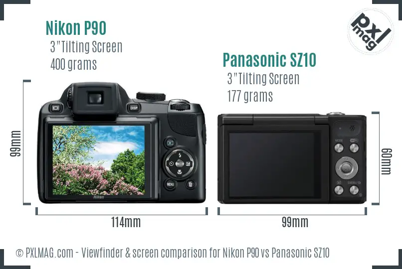 Nikon P90 vs Panasonic SZ10 Screen and Viewfinder comparison
