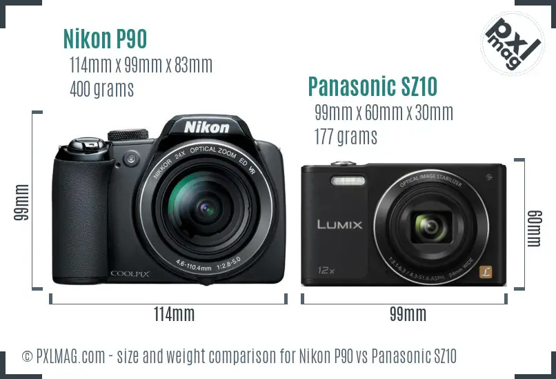 Nikon P90 vs Panasonic SZ10 size comparison