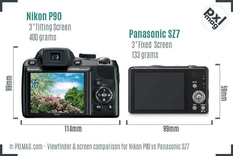Nikon P90 vs Panasonic SZ7 Screen and Viewfinder comparison