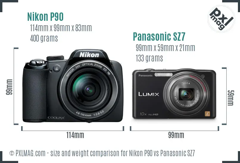 Nikon P90 vs Panasonic SZ7 size comparison