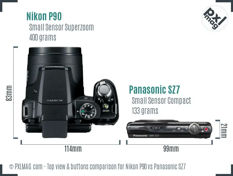 Nikon P90 vs Panasonic SZ7 top view buttons comparison