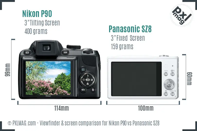 Nikon P90 vs Panasonic SZ8 Screen and Viewfinder comparison