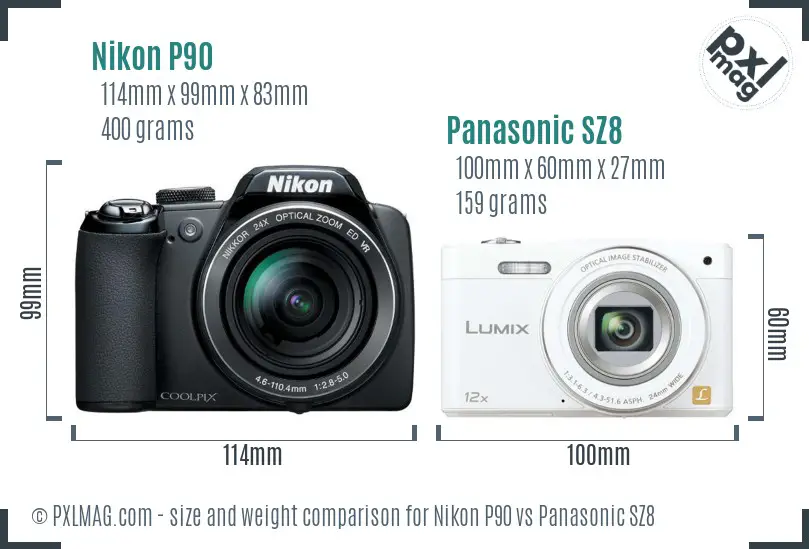 Nikon P90 vs Panasonic SZ8 size comparison