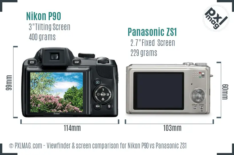 Nikon P90 vs Panasonic ZS1 Screen and Viewfinder comparison