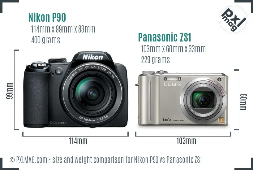 Nikon P90 vs Panasonic ZS1 size comparison