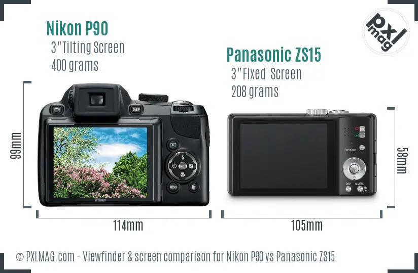Nikon P90 vs Panasonic ZS15 Screen and Viewfinder comparison