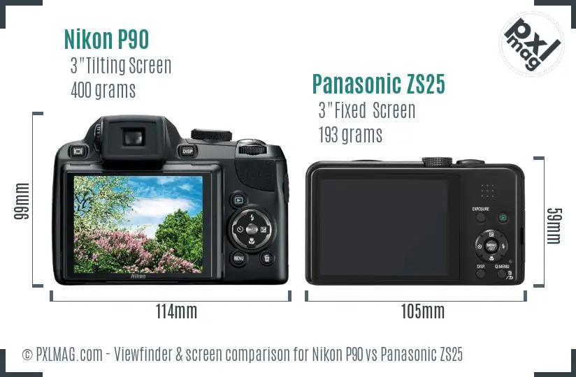 Nikon P90 vs Panasonic ZS25 Screen and Viewfinder comparison Nikon P90 vs Panasonic ZS25 Screen and Viewfinder comparison