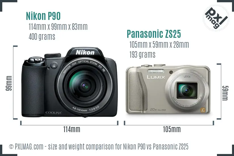 Nikon P90 vs Panasonic ZS25 size comparison Nikon P90 vs Panasonic ZS25 size comparison