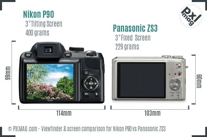 Nikon P90 vs Panasonic ZS3 Screen and Viewfinder comparison