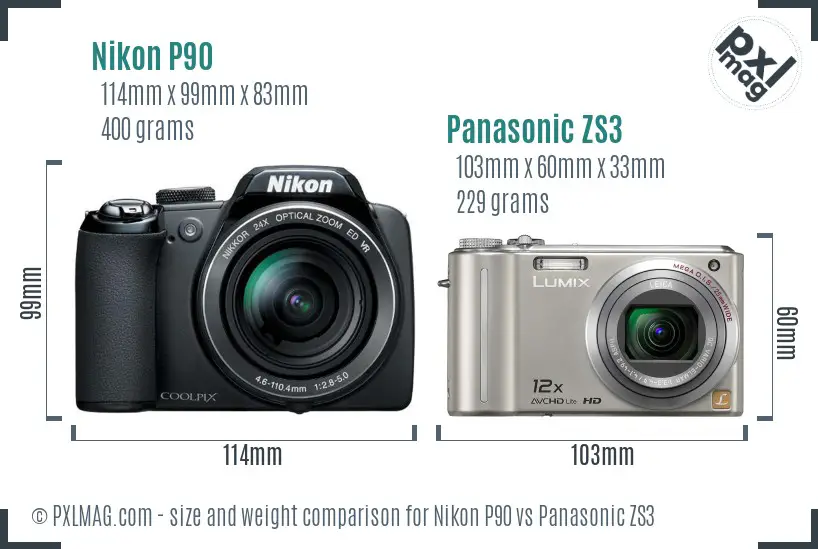 Nikon P90 vs Panasonic ZS3 size comparison