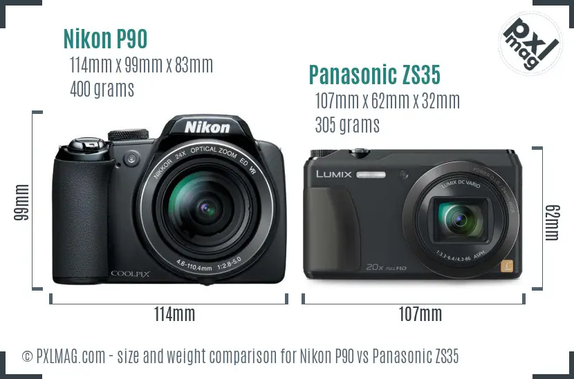 Nikon P90 vs Panasonic ZS35 size comparison Nikon P90 vs Panasonic ZS35 size comparison