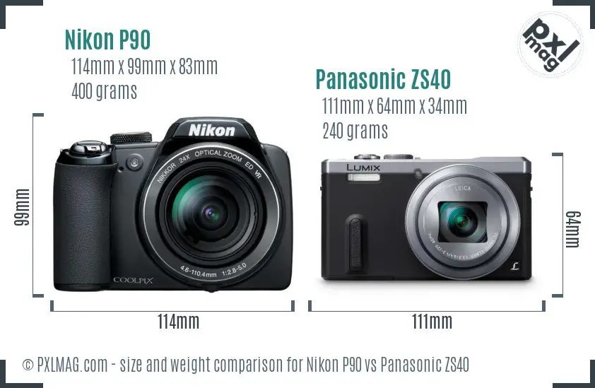 Nikon P90 and Panasonic ZS40 size comparison