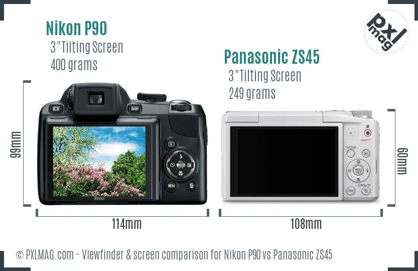Nikon P90 vs Panasonic ZS45 Screen and Viewfinder comparison
