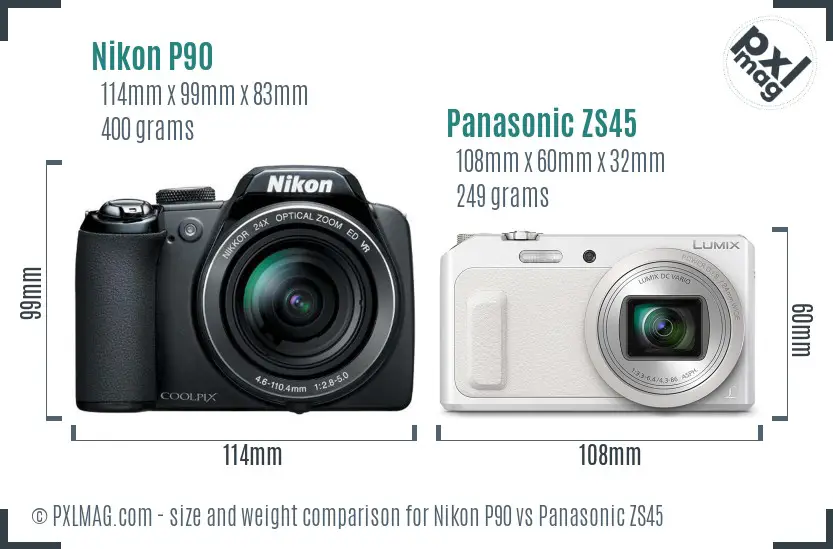 Nikon P90 vs Panasonic ZS45 size comparison