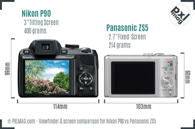 Nikon P90 vs Panasonic ZS5 Screen and Viewfinder comparison