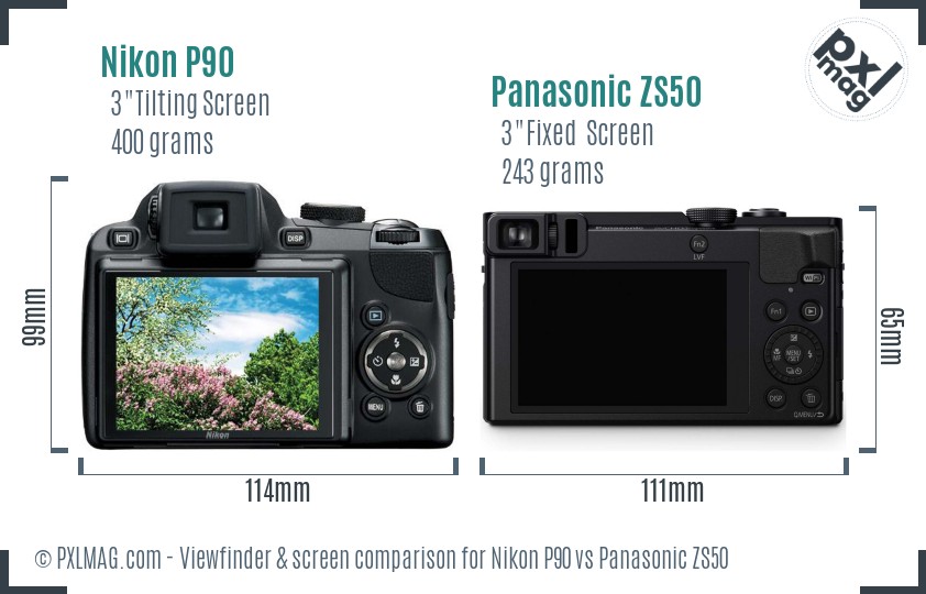Nikon P90 vs Panasonic ZS50 Screen and Viewfinder comparison