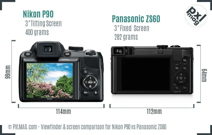 Nikon P90 vs Panasonic ZS60 Screen and Viewfinder comparison
