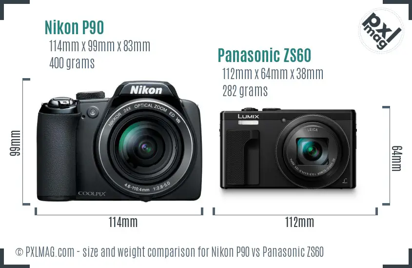 Nikon P90 vs Panasonic ZS60 size comparison
