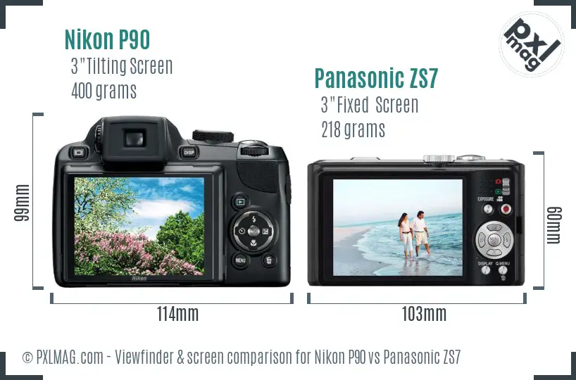 Nikon P90 vs Panasonic ZS7 Screen and Viewfinder comparison