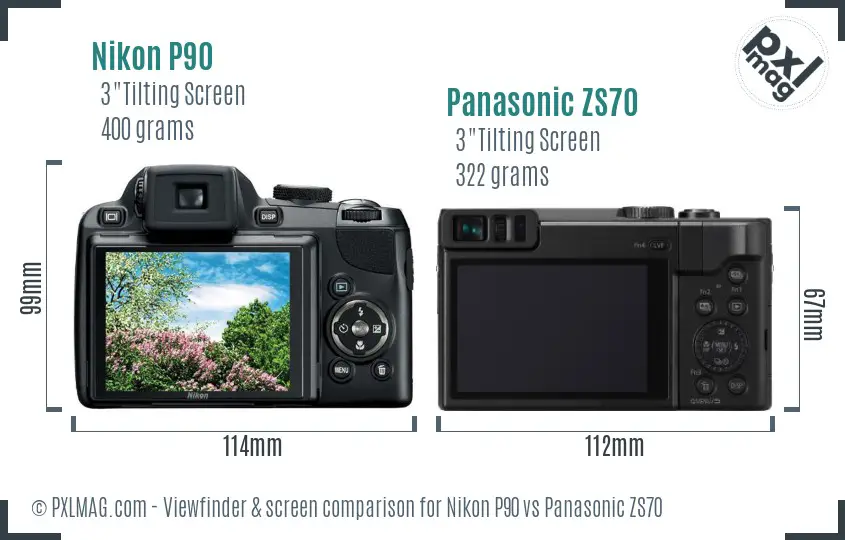 Nikon P90 vs Panasonic ZS70 Screen and Viewfinder comparison