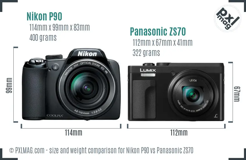 Nikon P90 vs Panasonic ZS70 size comparison