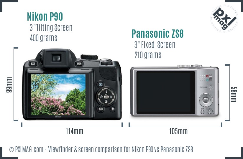 Nikon P90 vs Panasonic ZS8 Screen and Viewfinder comparison