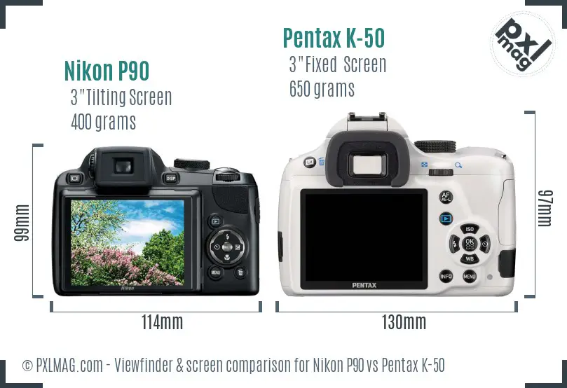 Nikon P90 vs Pentax K-50 Screen and Viewfinder comparison
