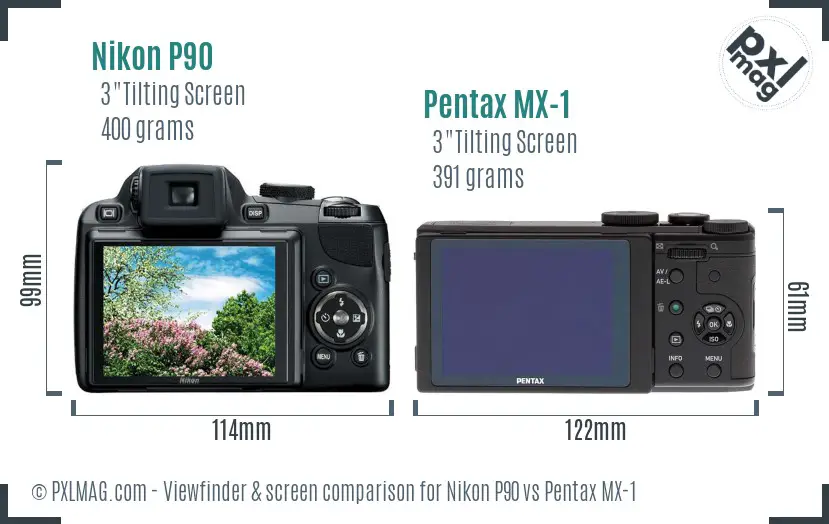 Nikon P90 vs Pentax MX-1 Screen and Viewfinder comparison