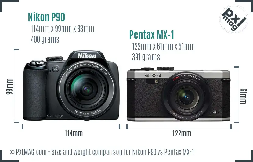 Nikon P90 vs Pentax MX-1 size comparison