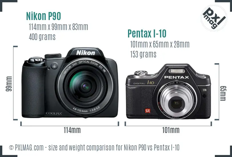 Nikon P90 vs Pentax I-10 size comparison