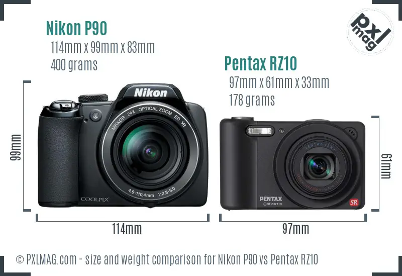 Nikon P90 vs Pentax RZ10 size comparison