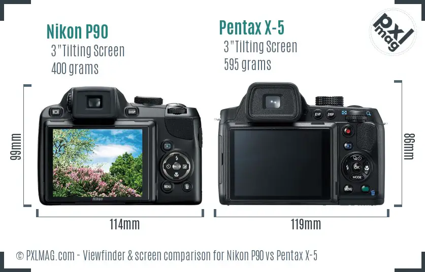 Nikon P90 vs Pentax X-5 Screen and Viewfinder comparison
