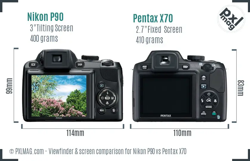 Nikon P90 vs Pentax X70 Screen and Viewfinder comparison