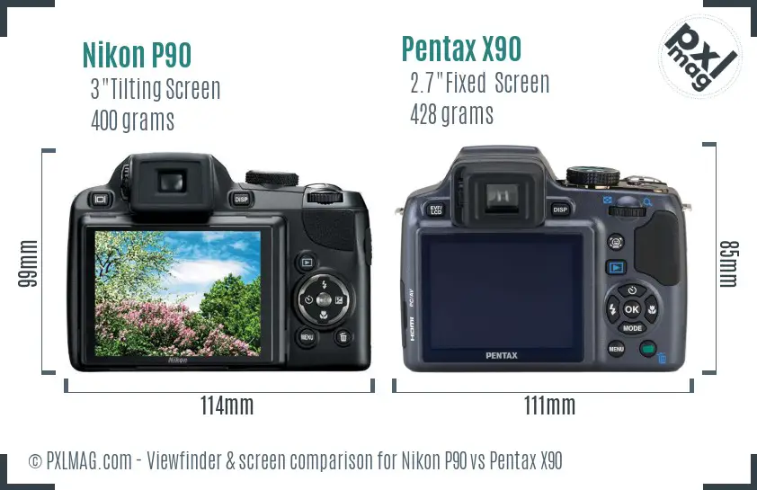 Nikon P90 vs Pentax X90 Screen and Viewfinder comparison