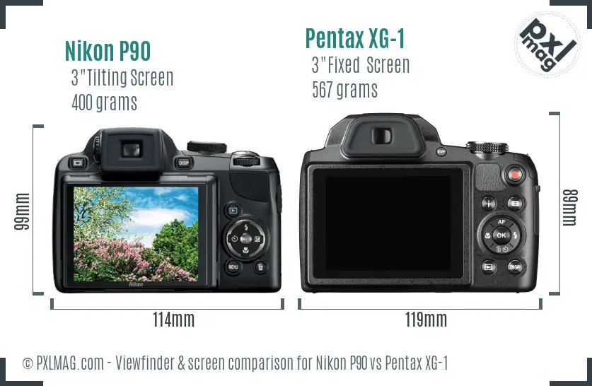 Nikon P90 vs Pentax XG-1 Screen and Viewfinder comparison