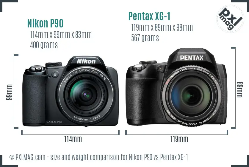 Nikon P90 vs Pentax XG-1 size comparison