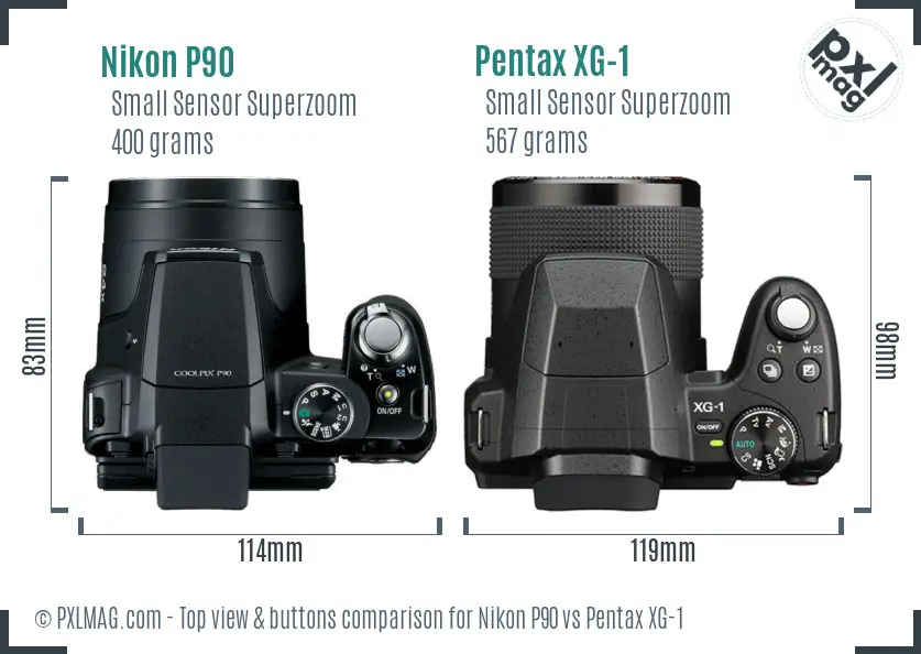 Nikon P90 vs Pentax XG-1 top view buttons comparison