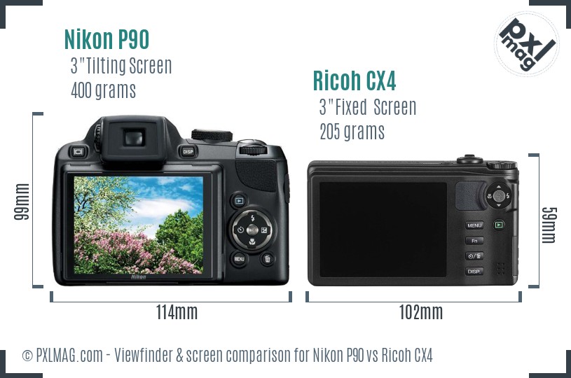 Nikon P90 vs Ricoh CX4 Screen and Viewfinder comparison