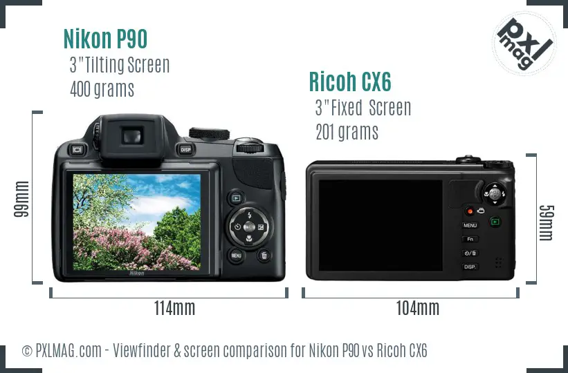 Nikon P90 vs Ricoh CX6 Screen and Viewfinder comparison Nikon P90 vs Ricoh CX6 Screen and Viewfinder comparison