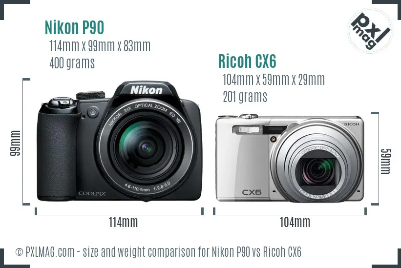 Nikon P90 vs Ricoh CX6 size comparison Nikon P90 vs Ricoh CX6 size comparison