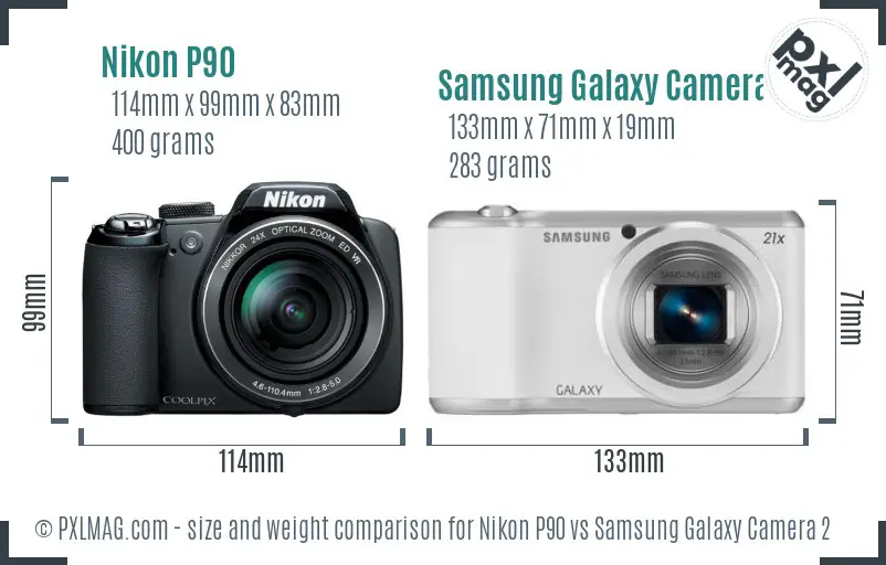 Nikon P90 vs Samsung Galaxy Camera 2 size comparison