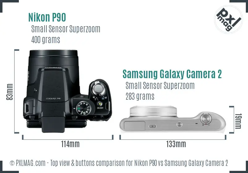 Nikon P90 vs Samsung Galaxy Camera 2 top view buttons comparison