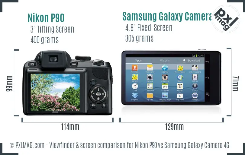 Nikon P90 vs Samsung Galaxy Camera 4G Screen and Viewfinder comparison