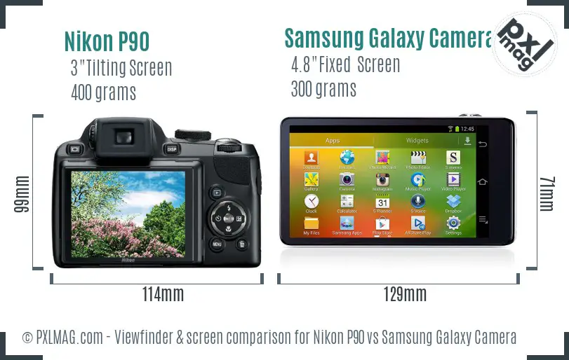 Nikon P90 vs Samsung Galaxy Camera Screen and Viewfinder comparison