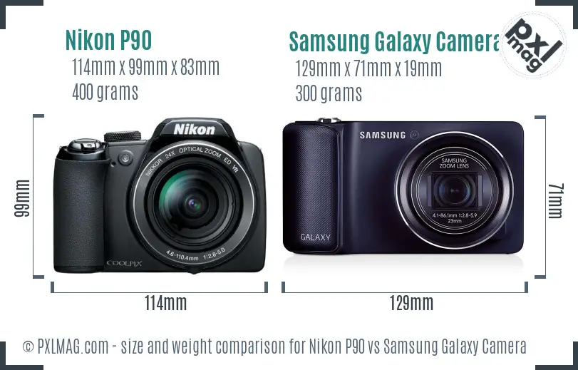 Nikon P90 vs Samsung Galaxy Camera size comparison